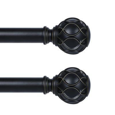 HTZON Black Curtain Rods for Windows 2 Pack:Farmhouse Boho Decorative Curtain Rod for Bedroom Living Room,Heavy Duty Adjustable Rustic Drapery Rods Set with Vintage Coastal Finials,Matte Black 18-45"