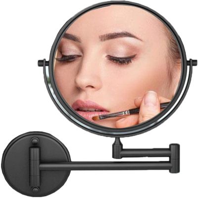 WEITOL Makeup Mirror Wall Mounted with 3X Magnification, Dual- Sided Vanity Mirror Extendable 360 Rotation, Round Bathroom Mirror (Color : Black, Size : 8Inch)