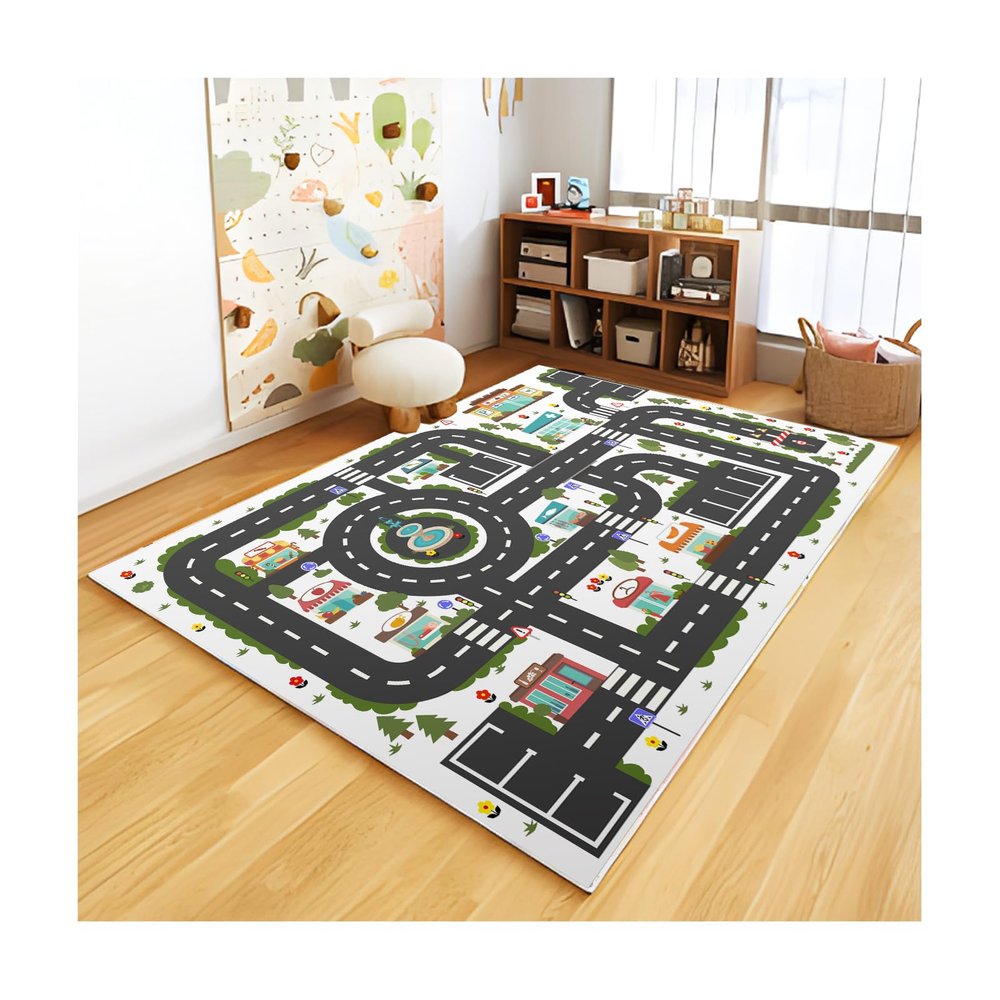 Analog ABC Kids Rug Playroom Car Play Mat City Life Road Rug for Cars Fun City Map for Carpet for Bedroom Boys (39 * 59 inches, Night Township)