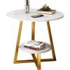 DECORN Marble Effect Side Table Small Round Coffee Table End Table Metal Bedside Table with 2 Tier Storage for Living Room Bedroom,C-60cm view 1