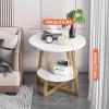DECORN Marble Effect Side Table Small Round Coffee Table End Table Metal Bedside Table with 2 Tier Storage for Living Room Bedroom,C-60cm view 3