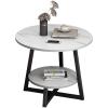 DECORN Marble Effect Side Table Small Round Coffee Table End Table Metal Bedside Table with 2 Tier Storage for Living Room Bedroom,B-60cm view 1