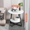DECORN Marble Effect Side Table Small Round Coffee Table End Table Metal Bedside Table with 2 Tier Storage for Living Room Bedroom,B-60cm view 3