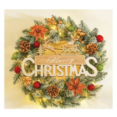 24 Inch Artificial Pre-Lit Christmas Wreath, Christmas Wreaths for Front Door,Mixed Pine Decorated Frosted Berries, Pinecones, LED Lights, Holiday Decoration for Front Door (with Light,20in)