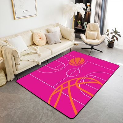 Basketball Area Rug 3x5 Kids Basketball Court Decorative Carpet for Boys Girls Teens Gaming Sports Rugs for Living Room Bedroom Non-Slip Sports Theme Rose Indoor Floor Mat Room Decor Accent Rug