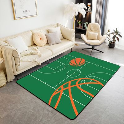 Basketball Area Rug 3x5 Kids Basketball Court Decorative Carpet for Boys Girls Teens Gaming Sports Rugs for Living Room Bedroom Non-Slip Sports Theme Green Indoor Floor Mat Room Decor Accent Rug
