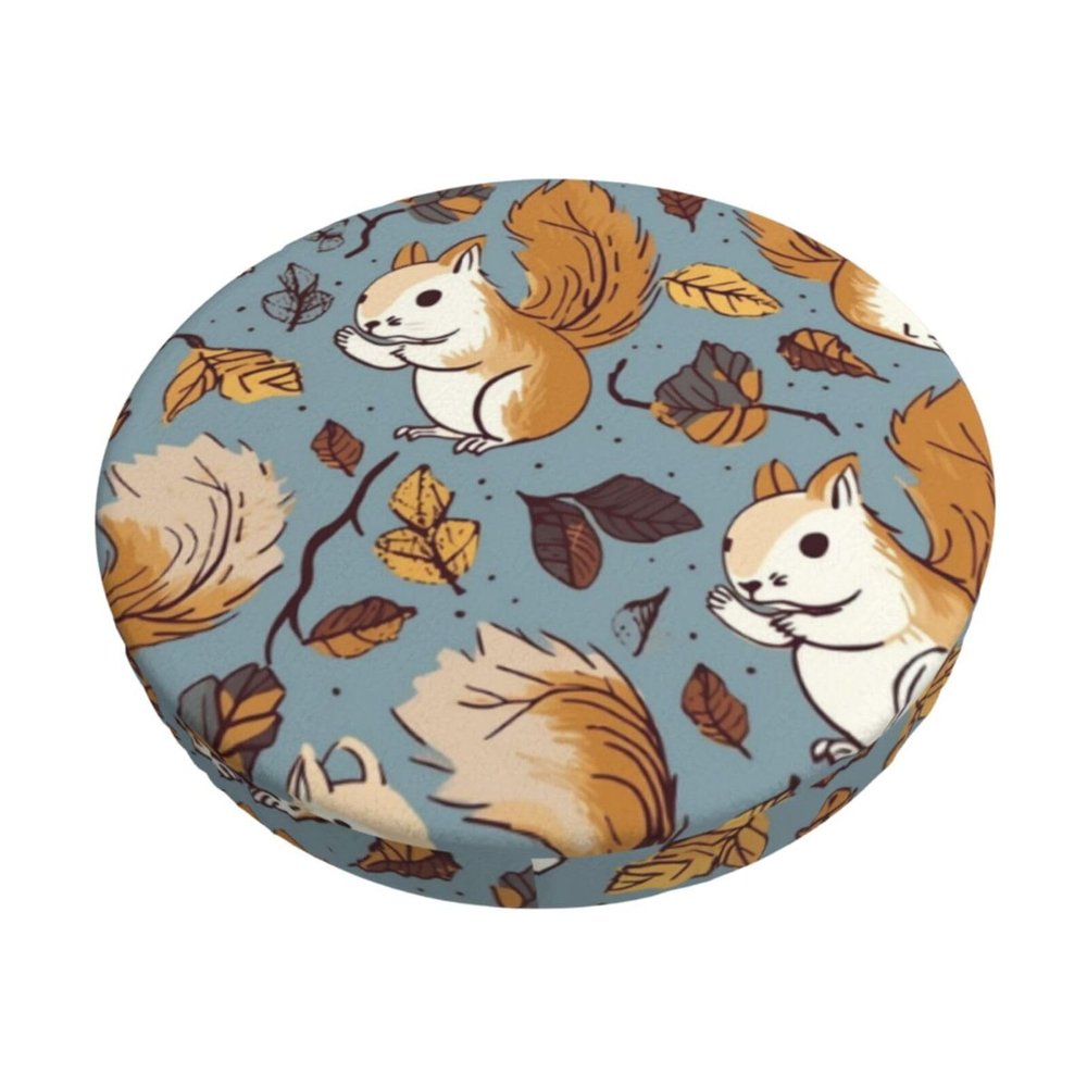 LZQPOEAS Cute Squirrel Print Stool Covers Round Bar Stool Seat Covers Soft Velvet Stool Slipcover with Elastic Washable Stool Cushion Cover Removable Chair Cover for Bar Round Stools
