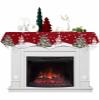 ALAGEO Christmas Fireplace Scarf Snow Snowman Holly Tree Fireplace Mantel Christmas Scarf Cover Candy Cane Snowflake Fireplace Cloth Table Runner Decoration for Holiday Party Decor 60 x 17 inch view 2
