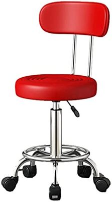 Computer Chair, Dressing Table Chair Swivel Tattoo Stools Chair, PU Leather Swivel Round Rolling Stool with Foot Rest,Height Adjustable Task Work Chair with Back A (Color : Red, Size : One Side)