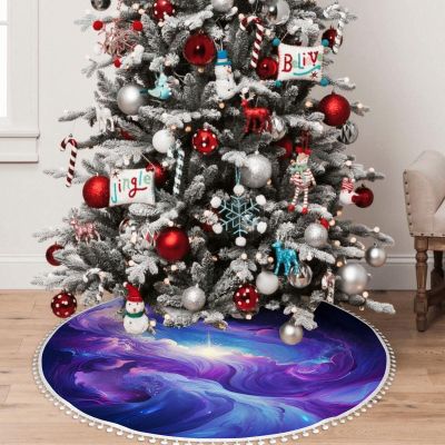 Yioniii Beautiful Blue Galaxy in The Style Pattern Christmas Tree Skirt 30inch,Tree Skirt for Xmas Decor Festive Holiday DecorationsWinter New Year House Decoration Supplies,Blue