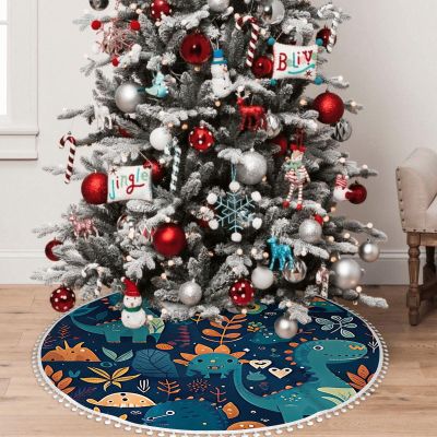 Yioniii Cute Dinosaur Plants Colorful Pattern Christmas Tree Skirt,30 inches Christmas Tree Decoration for Xmas Indoor Home Holiday,Multicolour