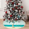 Yioniii Palm Tree with Swing Hanging from It On Beach Pattern Christmas Tree Skirt 30 inchXmas Tree Skirts for Xmas Tree Ornaments and Party Holiday Decorations,Blue and Yellow view 1