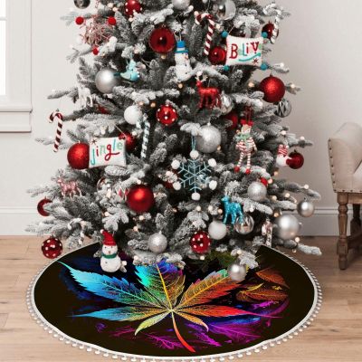 Yioniii Colorful Leaf with Rainbow Leaves Pattern 30Inch Christmas Tree Skirt,Christmas Party Home Decor,Merry Christmas Base Cover for Christmas Tree Holiday Decorations,Multicolour
