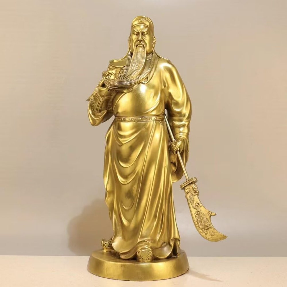 burid Pure Copper Chinese Feng Shui Guan Gong Statue God of Wealth Home and Office Decoration Wu God of Wealth Guan Yu Statue Best Furnishings Gifts, 18*17*42CM4.7KG