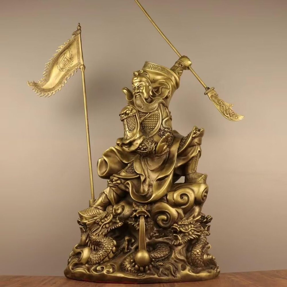 burid Pure Copper Chinese Feng Shui Guan Gong Statue God of Wealth Home and Office Decoration Wu God of Wealth Guan Yu Statue Best Furnishings Gifts