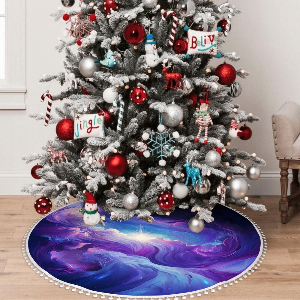 Yioniii Beautiful Blue Galaxy in The Style Pattern Christmas Tree Skirt 48inch,Tree Skirt for Xmas Decor Festive Holiday DecorationsWinter New Year House Decoration Supplies,Blue