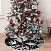 Yioniii Flowers and Leaves Pattern 30 Inch Christmas Tree Skirt with Snowflakes,Traditional Christmas Tree Mat Layers for Xmas Party DecorationWhite and Black view 1
