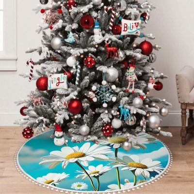 Yioniii Daisies with Clouds and Sky Pattern 30 Inches Christmas Tree Skirt,Christmas Tree Decorations,Farmhouse Christmas Decor Xmas Holiday Home Party Decorations,Blue