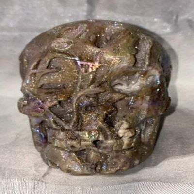 Sphalerite Aura Skull - Halloween decor, spooky polished stone sculpture 2