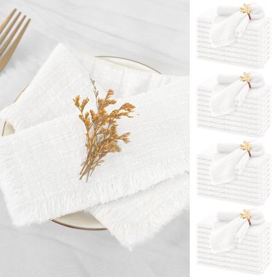 40 Packs White Cloth Napkins Cotton Linen Napkins Bulk 16.5 x 16.5Inch Handmade Gauze Napkins with Fringe, Natural Soft Cotton Rustic Dinner Napkins for Wedding Party Christmas Decoration