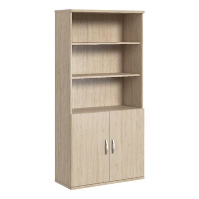 BOWERY HILL Tall 5 Shelf Bookcase with Doors in Natural Elm - Engineered Wood