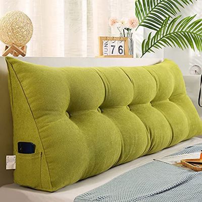 MGEMJMJ Solid Color Triangular Headboard Pillow, Triangle Cushion Reading Pillow,Bolster Positioning Support Wedge Pillow Removable(Size:100x20x50cm(39x7.8x20),Color:Green)
