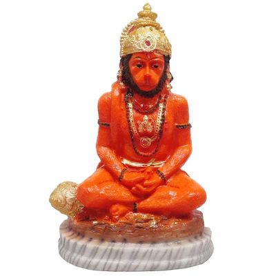 GLOOKS Hanuman Marble Dust Statue Bajrangbali Idol for Home Temple