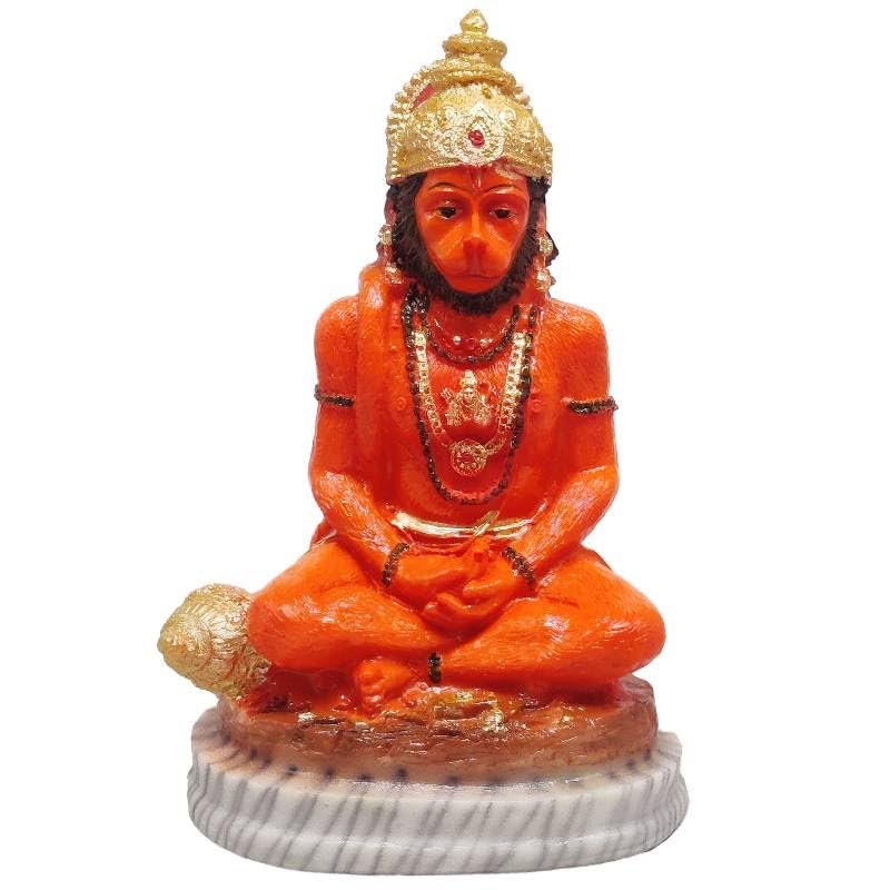 GLOOKS Hanuman Marble Dust Statue Bajrangbali Idol for Home Temple