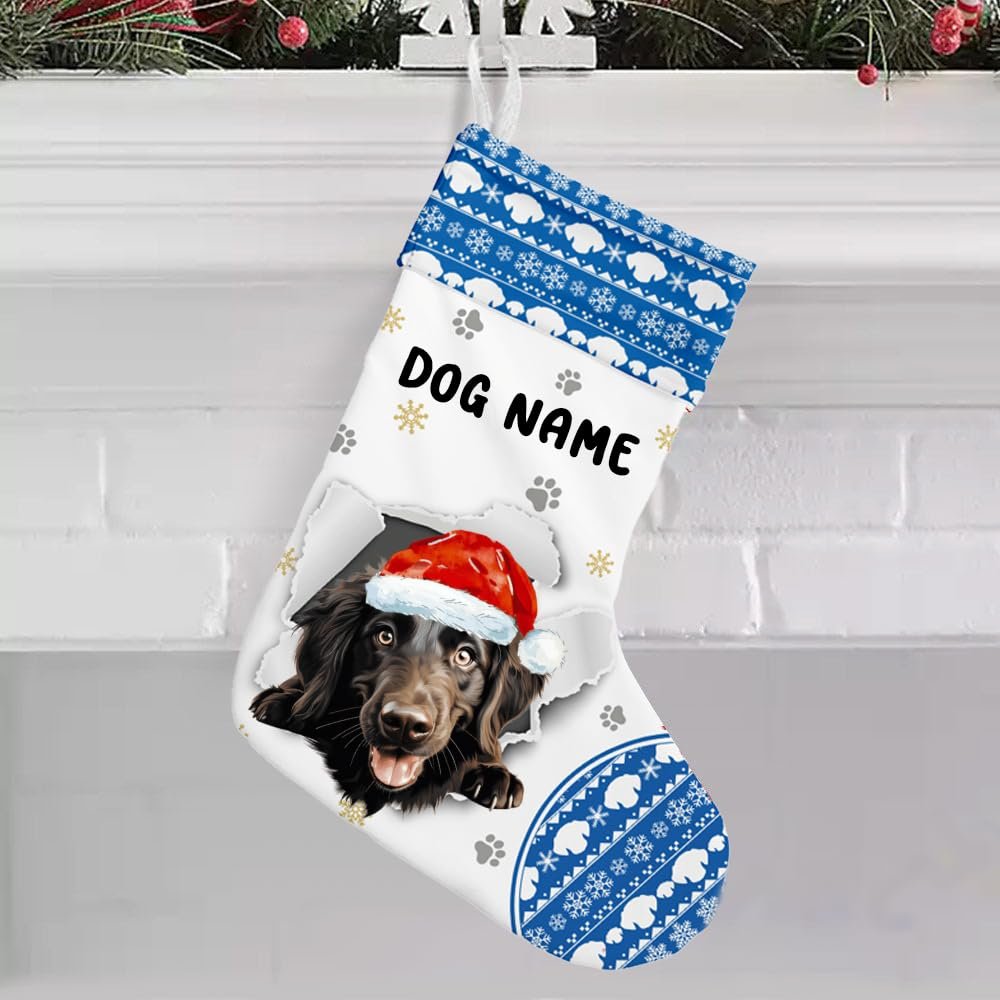 NAZENTI Custom Flat Coated Retriever Dog Stocking, Dog Christmas Stocking, Christmas Stocking for Dog, Puppy Stocking for Dog Lovers, Family, Home Decor, Christmas