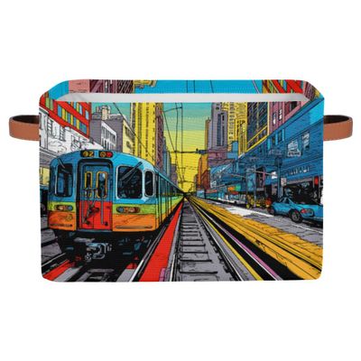 Storage Basket Bin with Handles 1 Packs, Watercolor Europe City Metro Car Fabric Toys Clothes Storage Cube Box Collapsible Shelves Closet Shelf Organizer Large Cloth Basket