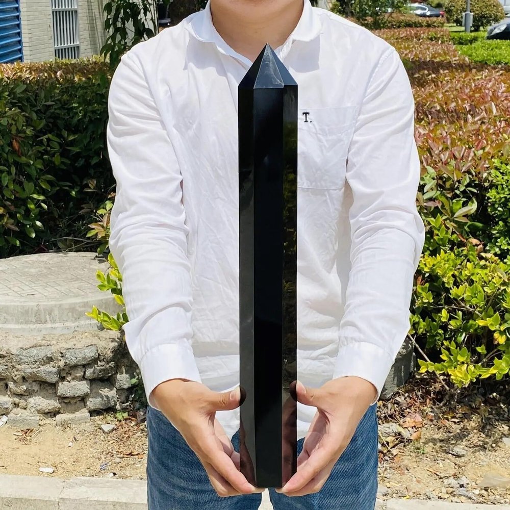 AtkitS Beautiful Natural Obsidian Hexagon Pillar Healing Crystal Point Wand Home Decorations Natural Mineral DIY Gift (Size : 600-650g)