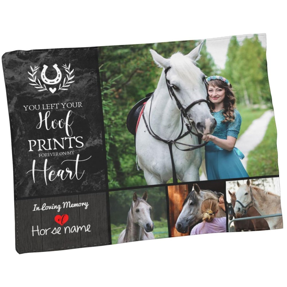 NIWAHO Custom Horse Photo Blanket  Personalized Pony Memorial Gift for Girls, 40x50 Inch Equestrian Remembrance Throw, Unique Tribute for Horse Lovers, Sympathy Keepsake Blanket