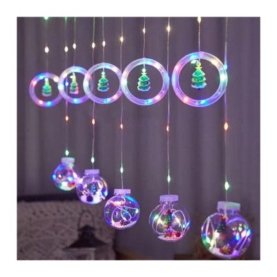 New Christmas Curtain Light String Santa Claus Christmas Tree Shape Flashing LED Room Window Decoration Hanging (Size : D)