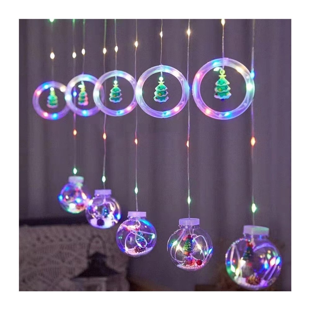 New Christmas Curtain Light String Santa Claus Christmas Tree Shape Flashing LED Room Window Decoration Hanging (Size : D)