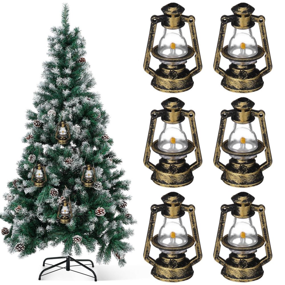 CORHAD 10Pcs Miniature Kerosene Lamp Ornament Vintage Kerosene Light Decor for Christmas Halloween Retro Lantern Light Decor for Home Tree Decorations