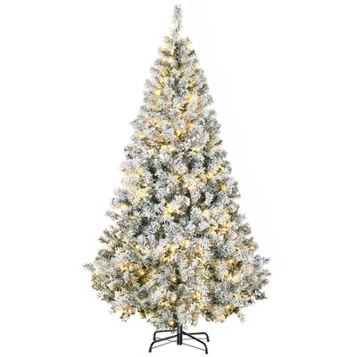 HOMCOM 6ft Tall Prelit Artificial Christmas Tree Holiday Dcor with 638 Snow Flocked Branches, 220 Warm White LED Lights, Auto Open, Green