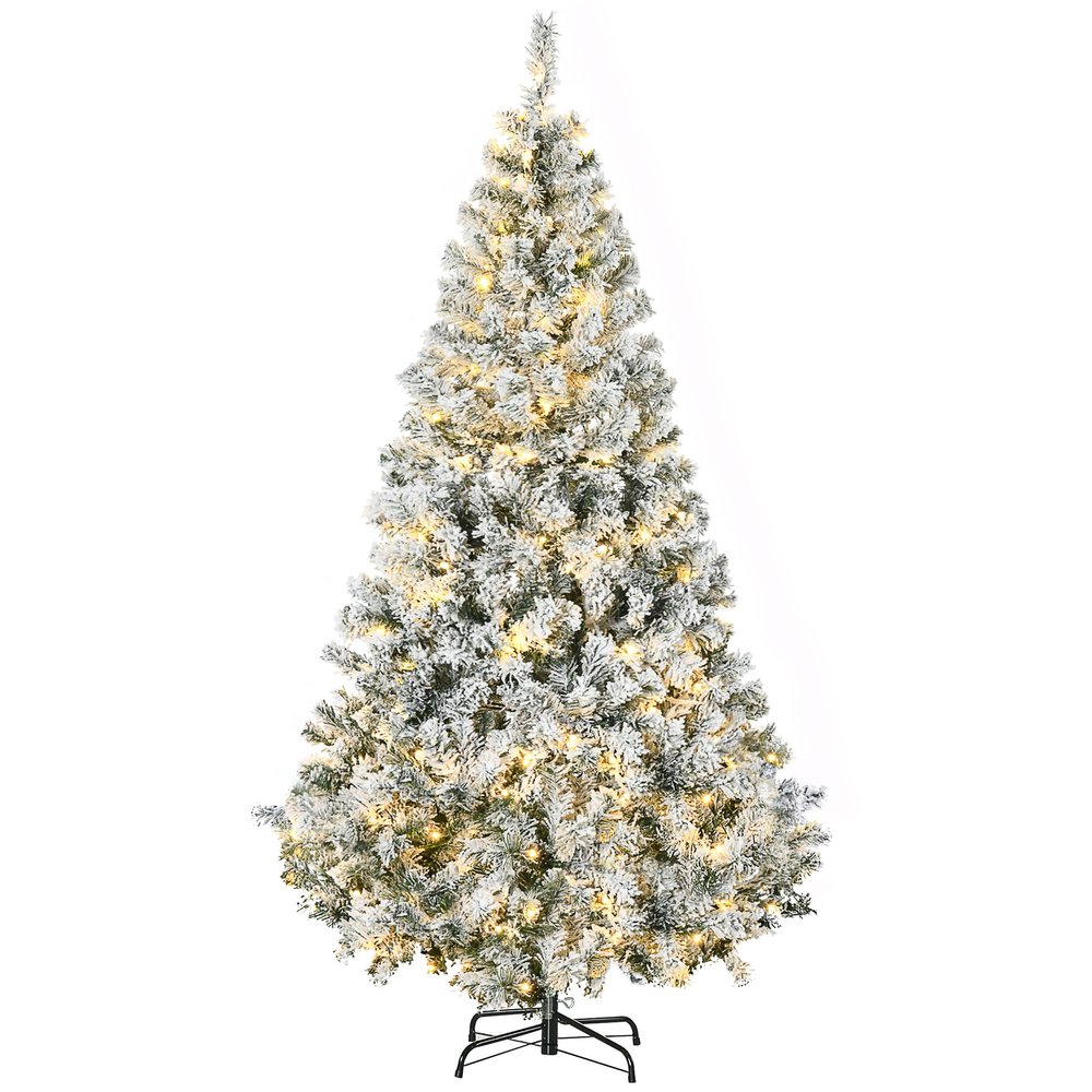HOMCOM 6ft Tall Prelit Artificial Christmas Tree Holiday Dcor with 638 Snow Flocked Branches, 220 Warm White LED Lights, Auto Open, Green