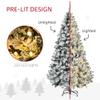 HOMCOM 6ft Tall Prelit Artificial Christmas Tree Holiday Dcor with 638 Snow Flocked Branches, 220 Warm White LED Lights, Auto Open, Green view 4