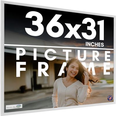 CountryArtHouse 36x31 Frame White Solid Wood Picture Frame Includes UV Acrylic Plexiglass, Acid Free Foam Backing Board and Hanging Hardware