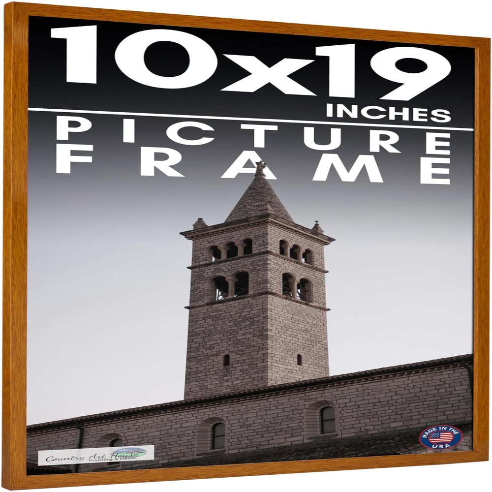 10x19 Frame Honey Pecan Brown Solid Wood Picture Frame | 0.75 Inch Moulding Width | 0.5 Inch Rabbet Depth | Includes UV Acrylic Plexiglass, Acid Free Foam Backing Board and Hanging Hardware