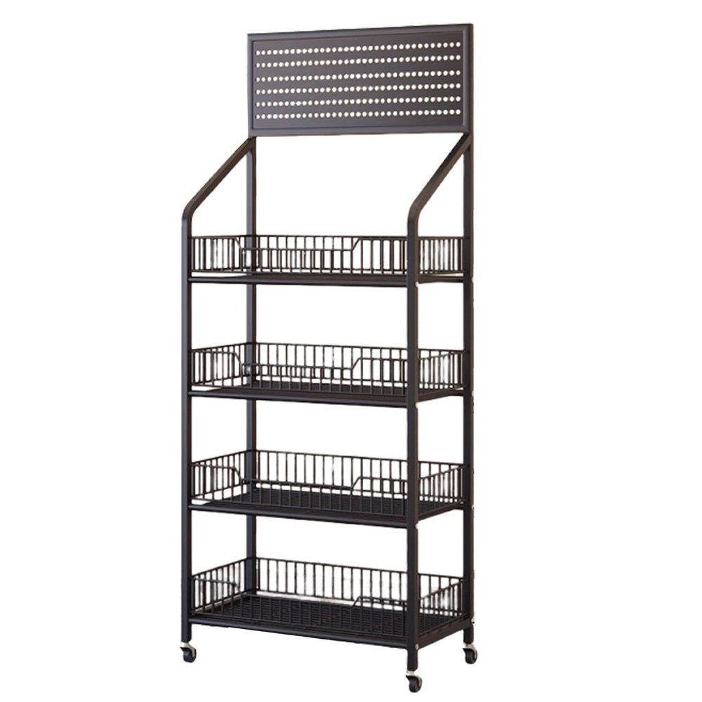 JLXJYS Snack Store Display Stand Large Floor-Standing, 4/5 Layer Drinks Medicine Crisps Snack Organizer Cart, Fruit Vegetable Holder with Hook, Wheel and Feet (Size : 50x27x140cm/19.7x10.6x55in)