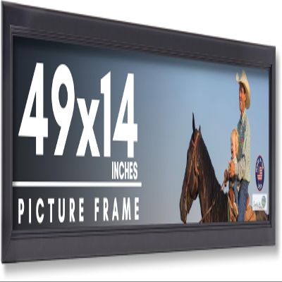 CountryArtHouse 49x14 Frame Black Solid Wood Picture Frame - Complete Modern Photo Frame Includes UV Acrylic Plexiglass, Acid Free Foam Backing Board and Hanging Hardware