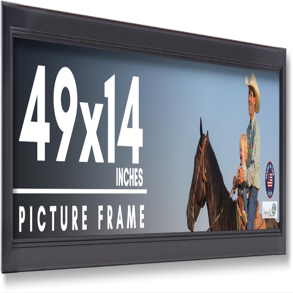 CountryArtHouse 49x14 Frame Black Solid Wood Picture Frame - Complete Modern Photo Frame Includes UV Acrylic Plexiglass, Acid Free Foam Backing Board and Hanging Hardware
