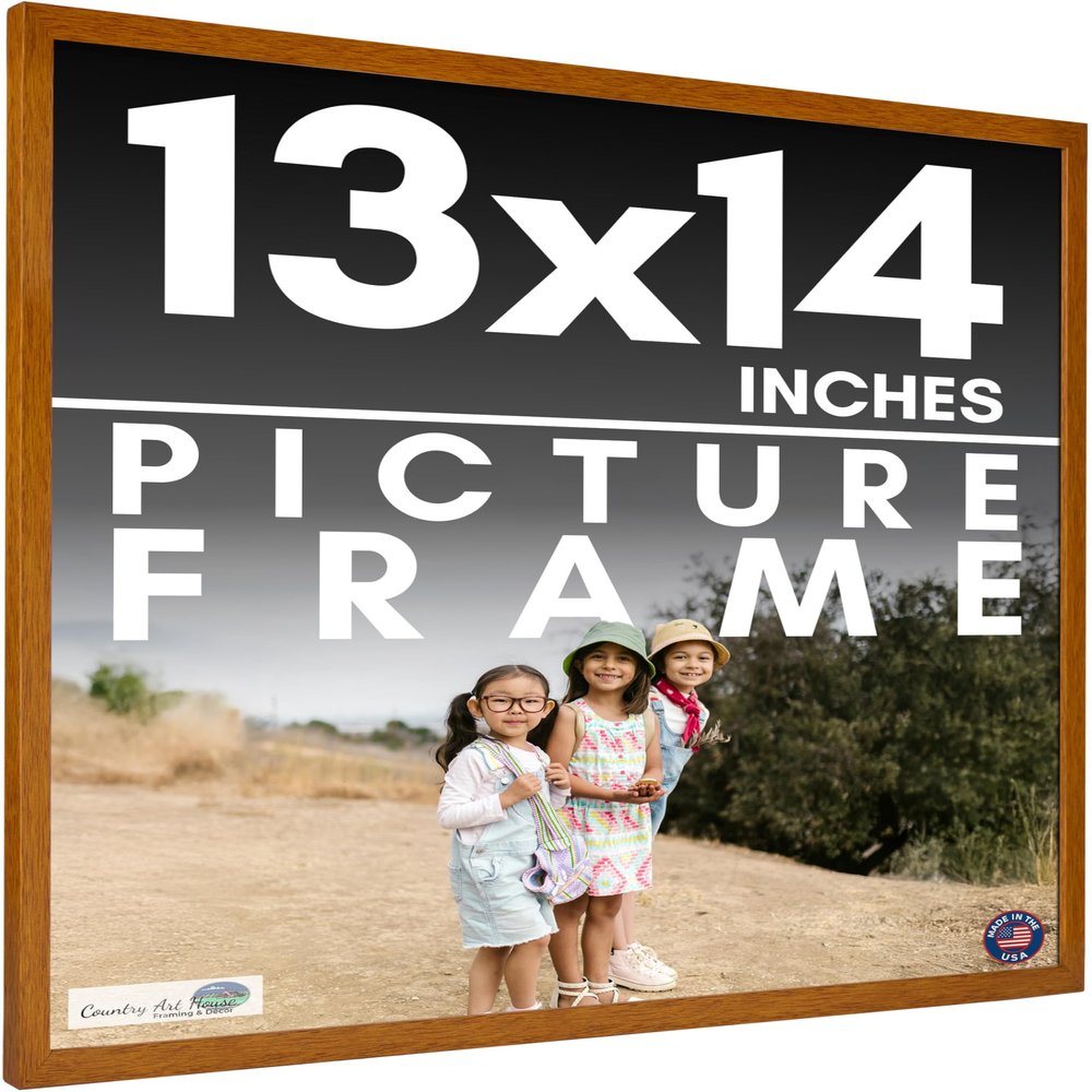 13x14 Frame Honey Pecan Brown Solid Wood Picture Frame | 0.75 Inch Moulding Width | 0.5 Inch Rabbet Depth | Includes UV Acrylic Plexiglass, Acid Free Foam Backing Board and Hanging Hardware