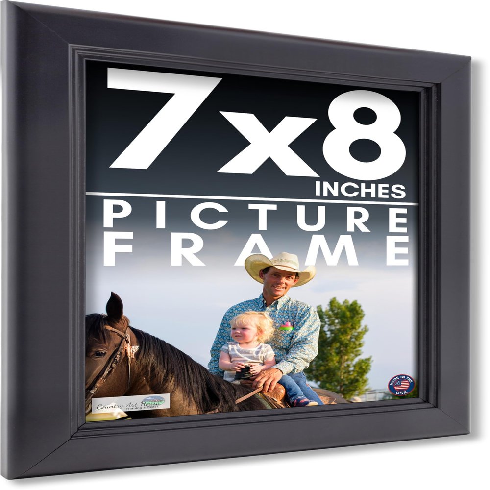 CountryArtHouse 7x8 Frame Black Solid Wood Picture Frame - Complete Modern Photo Frame Includes UV Acrylic Plexiglass, Acid Free Foam Backing Board and Hanging Hardware
