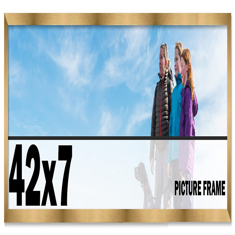 CountryArtHouse 42x7 Frame Gold Bronze Modern Solid Wood Picture Frame | 0.75 Inch Moulding Width | Includes UV Acrylic Plexiglass, Acid Free Foam Backing Board and Hanging Hardware