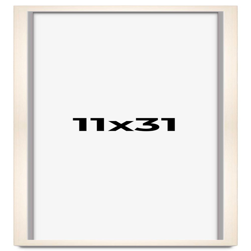 CountryArtHouse 11x31 Frame White Wash Solid Wood Picture Frame | 0.8125 Inch Moulding Width | Includes UV Acrylic Plexiglass, Acid Free Foam Board Backing and Hanging Hardware