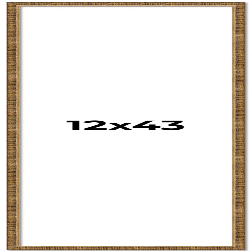 CountryArtHouse 12x43 Frame Gold Solid Wood Picture Frame - Complete Modern Photo Frame Includes UV Acrylic Plexiglass, Acid Free Foam Backing Board and Hanging Hardware