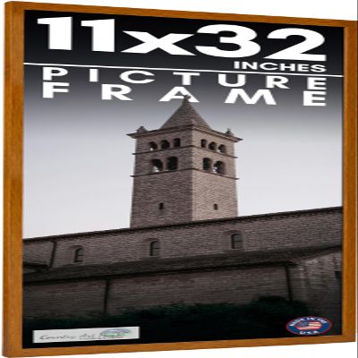 11x32 Frame Honey Pecan Brown Solid Wood Picture Frame | 0.75 Inch Moulding Width | 0.5 Inch Rabbet Depth | Includes UV Acrylic Plexiglass, Acid Free Foam Backing Board and Hanging Hardware