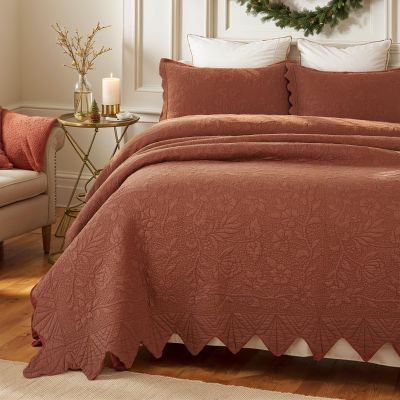 Brandream King Size Quilt Set Cotton Scalloped Quilts Burnt Orange 3-Piece